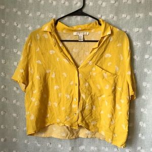 Sea Shell Cropped Button Down Yellow Top
